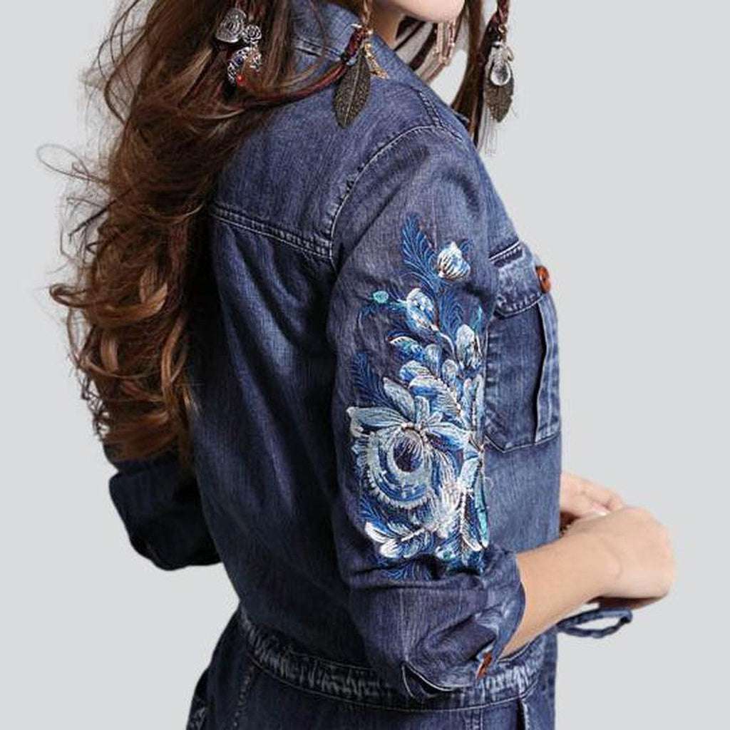 Embroidered women denim overall