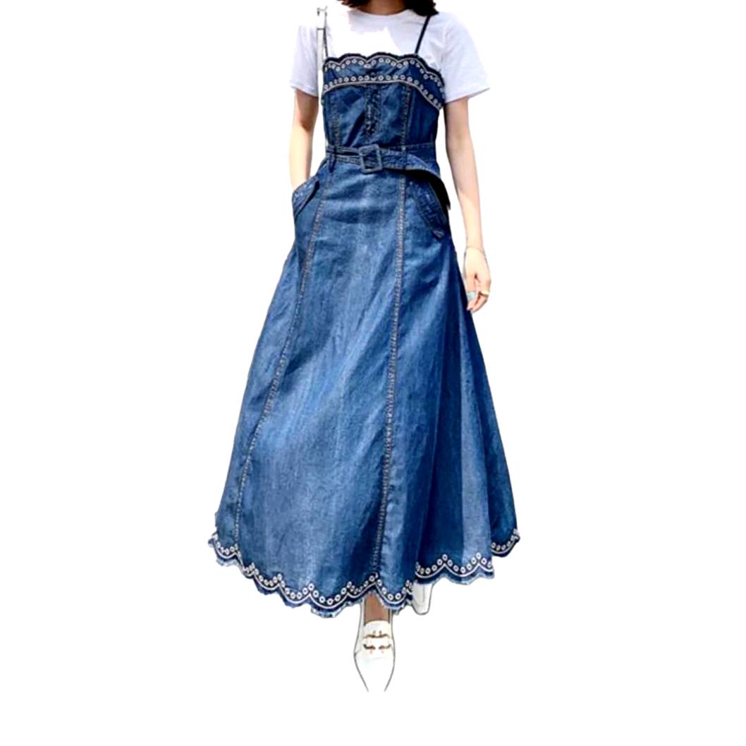 Vintage wash embroidered denim dress