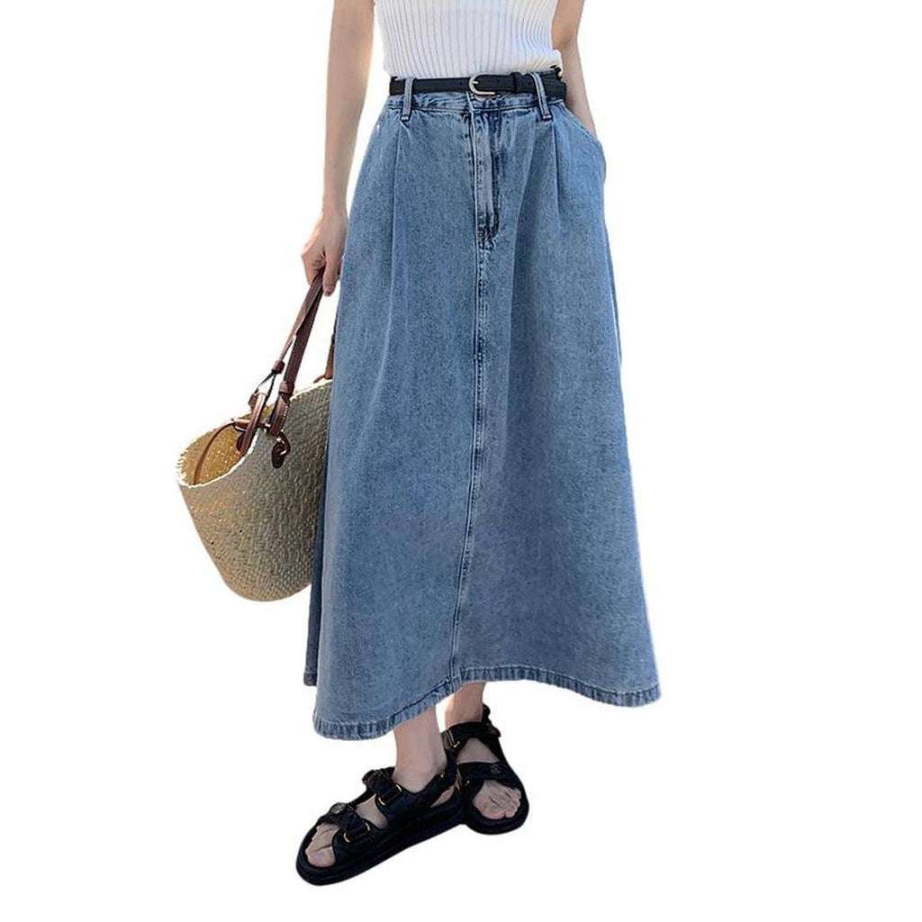 Long flare women denim skirt