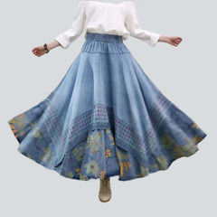 Bohemian flower print denim skirt