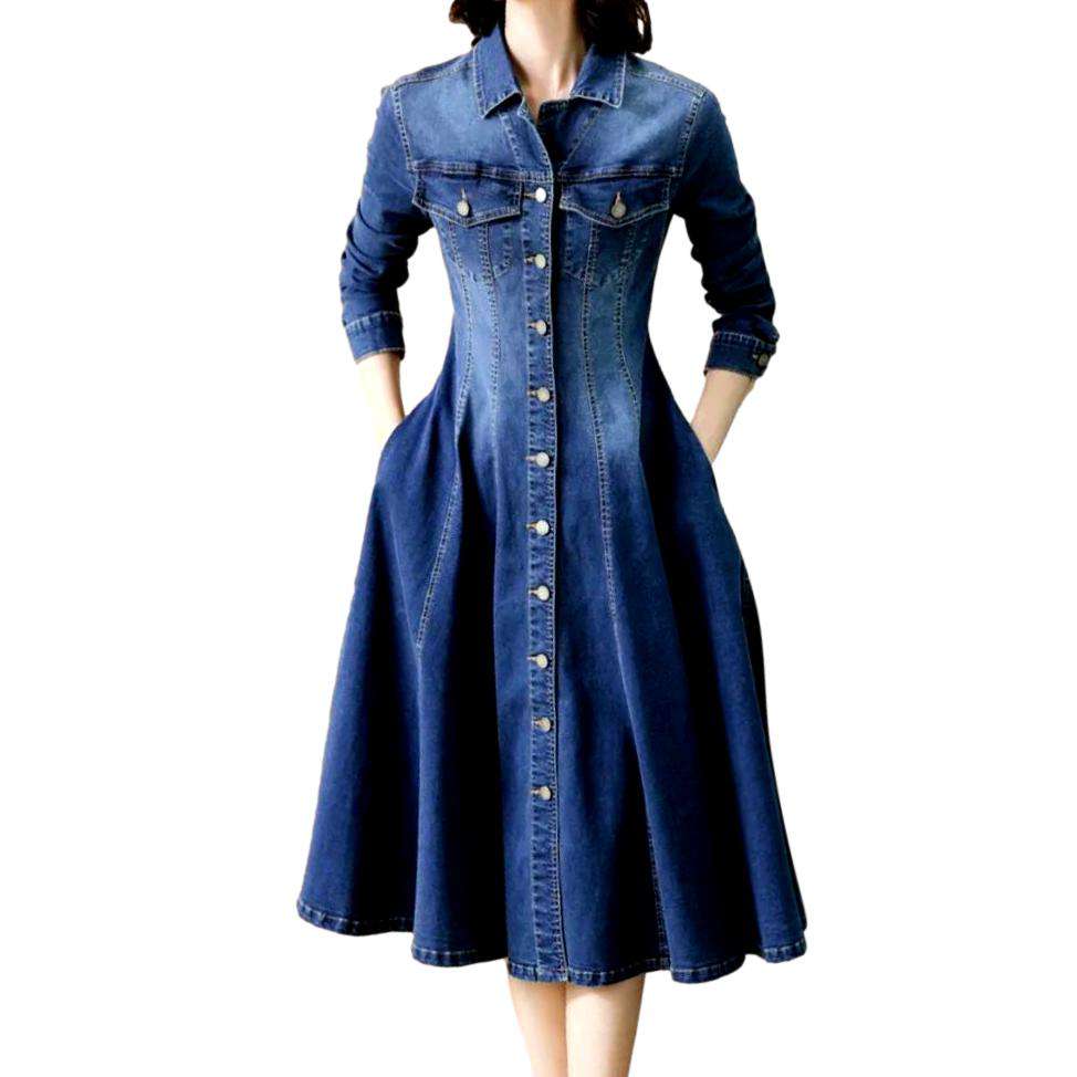 Buttoned flare denim dress