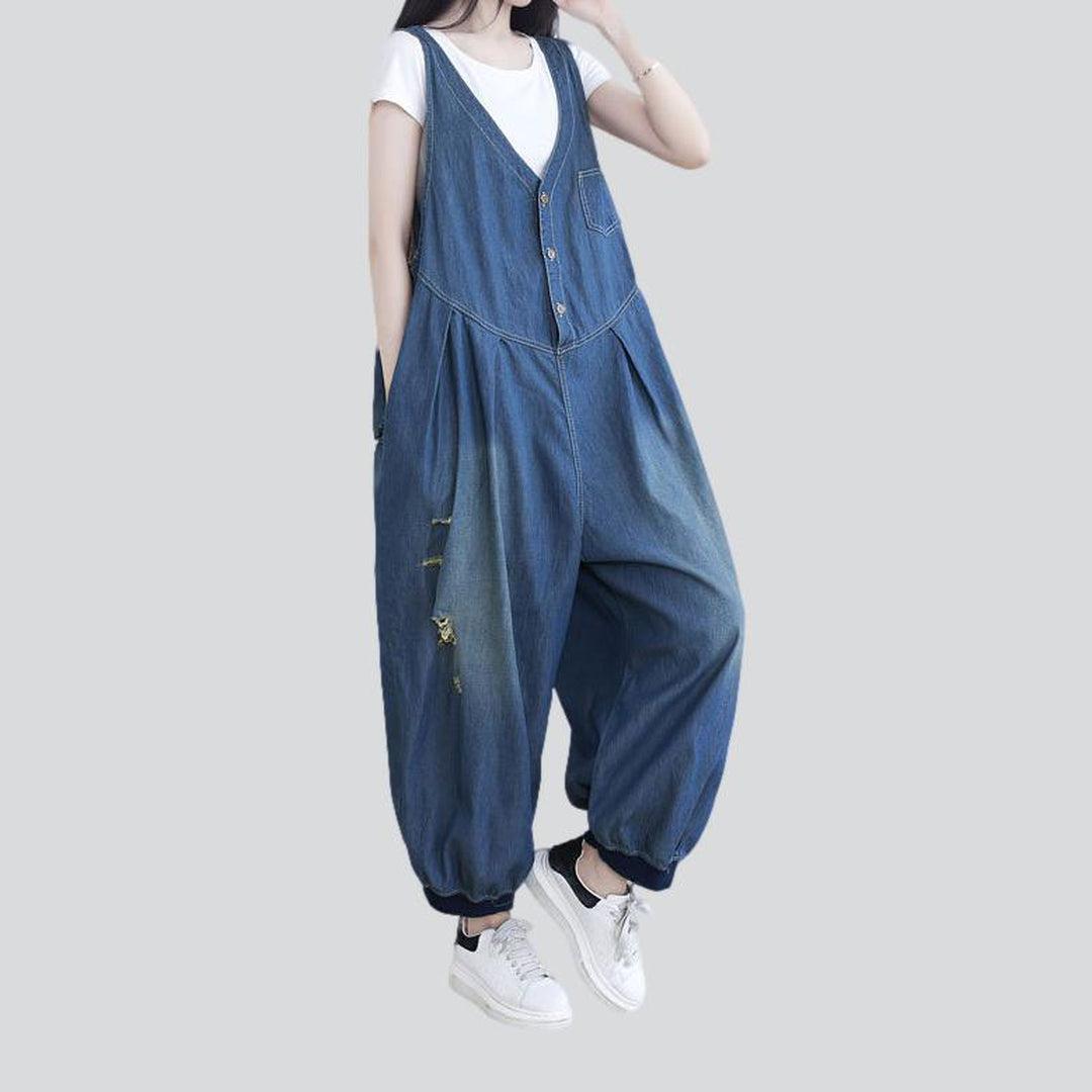 Ripped baggy women denim jumpsuit