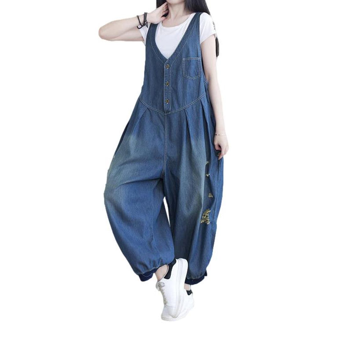 Ripped baggy women denim jumpsuit