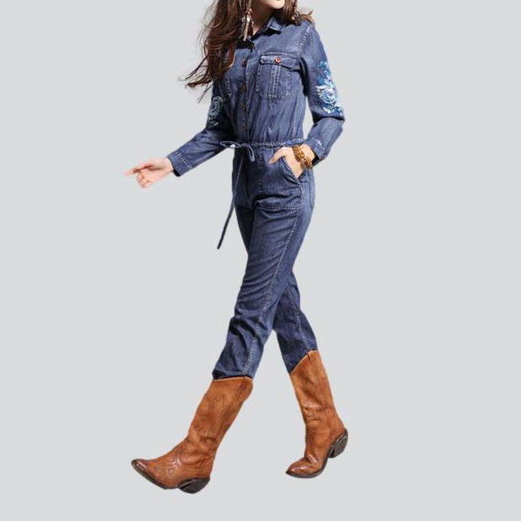 Embroidered women denim overall