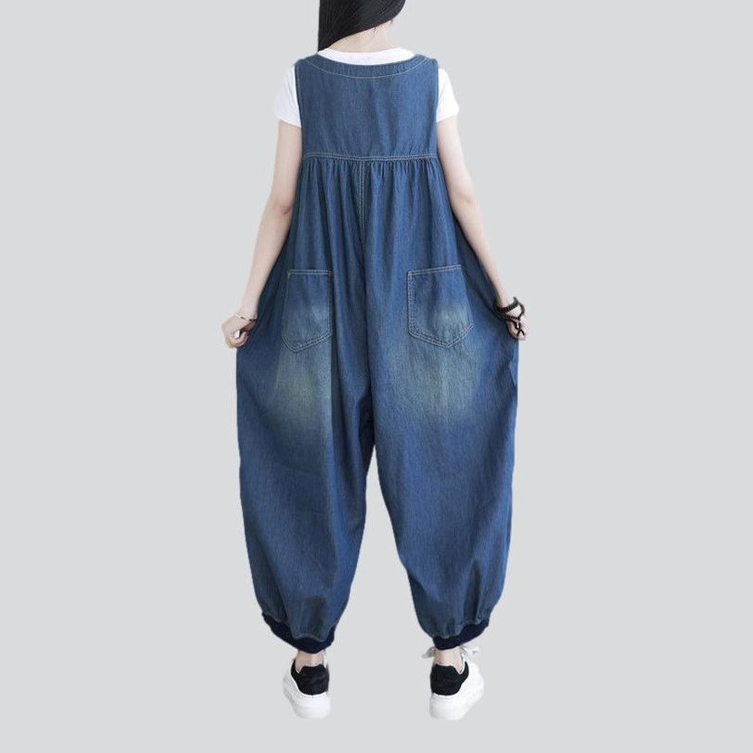 Ripped baggy women denim jumpsuit