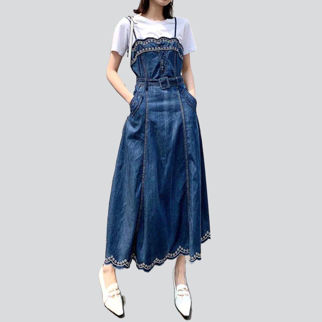 Vintage wash embroidered denim dress