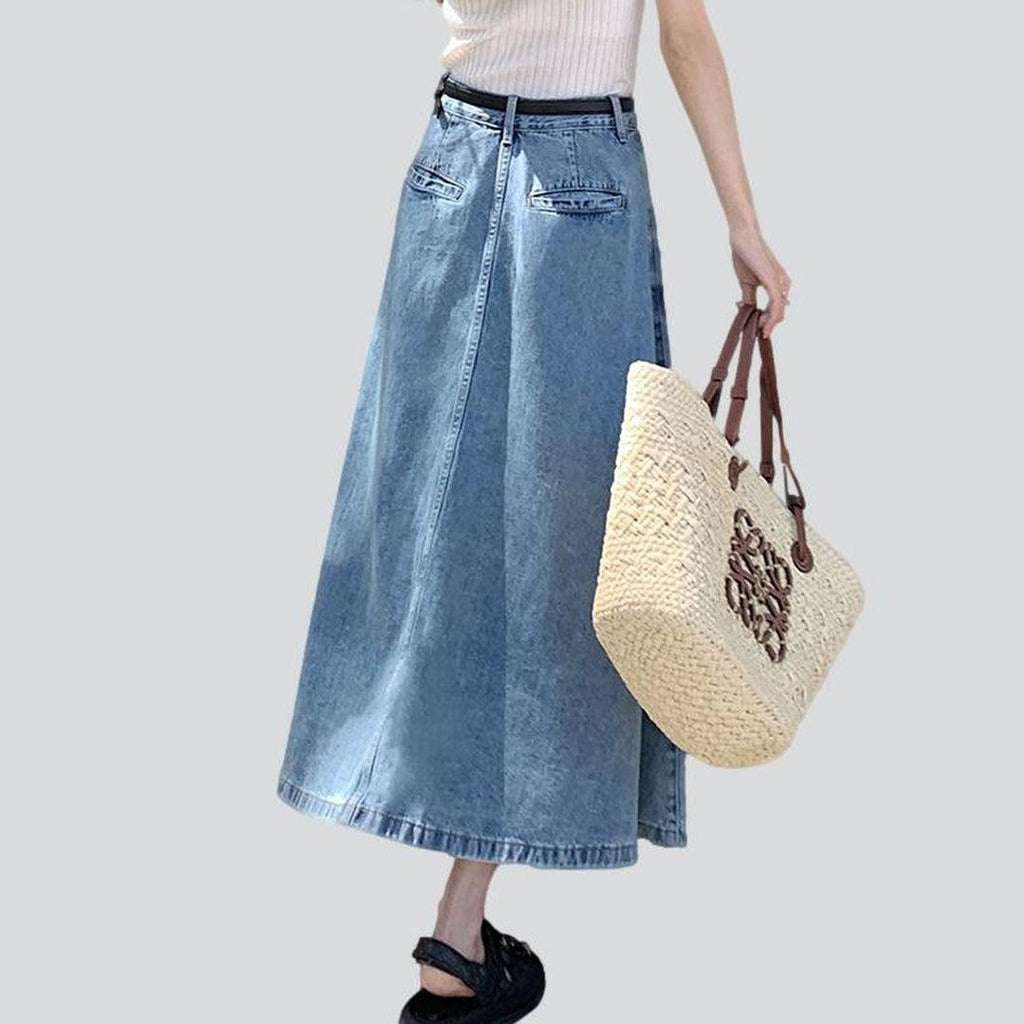 Long flare women denim skirt