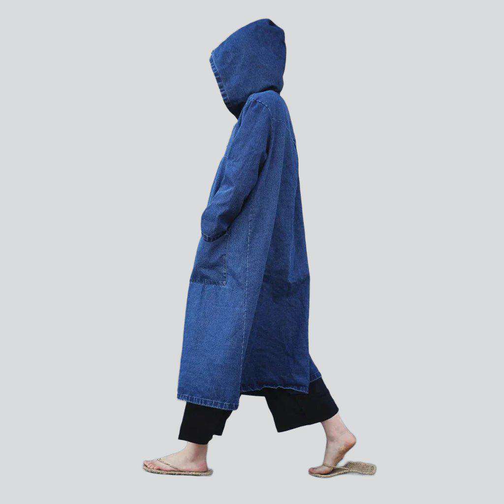 Chinese-style hooded denim coat