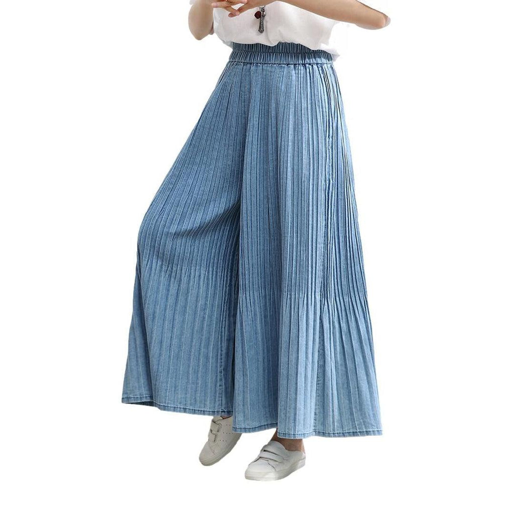 Pleated culottes women denim pants