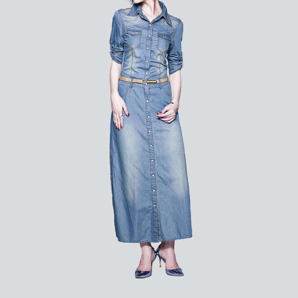 Light wash long denim dress