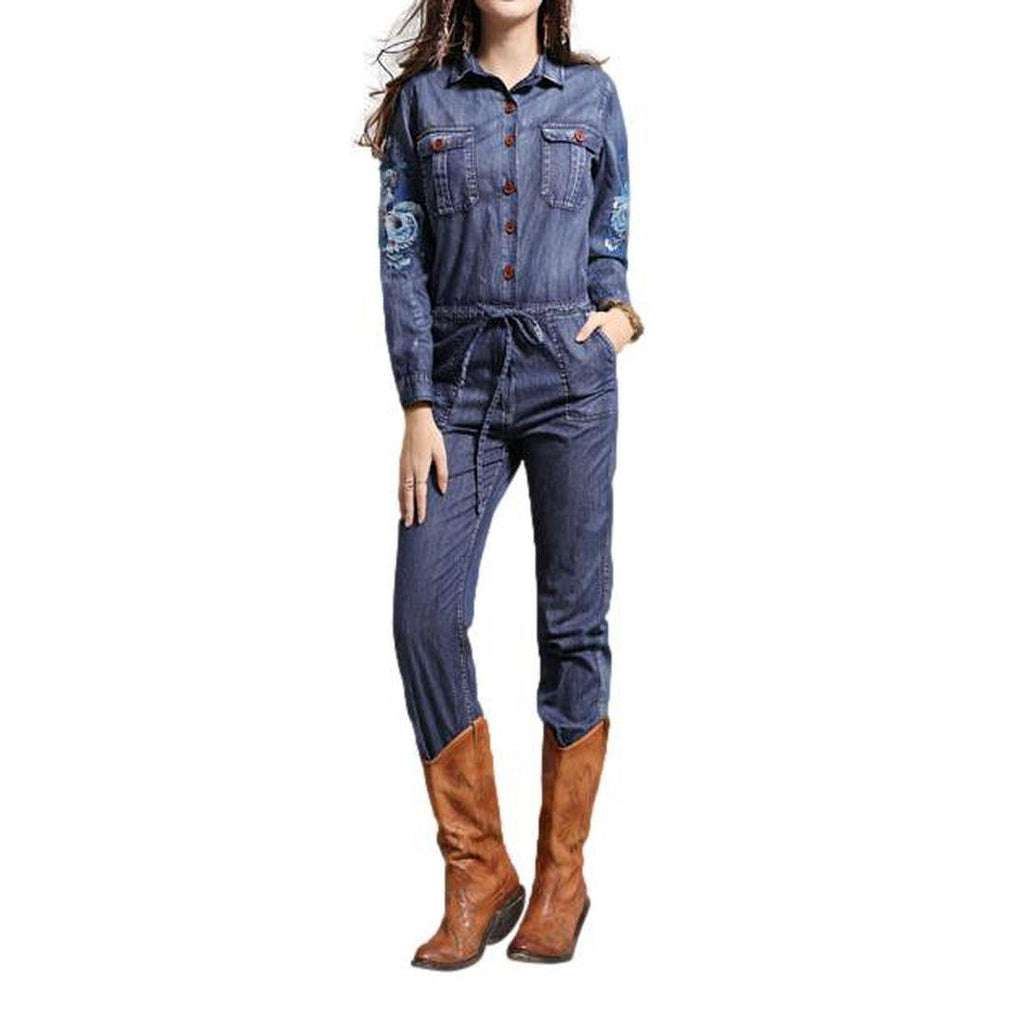 Embroidered women denim overall