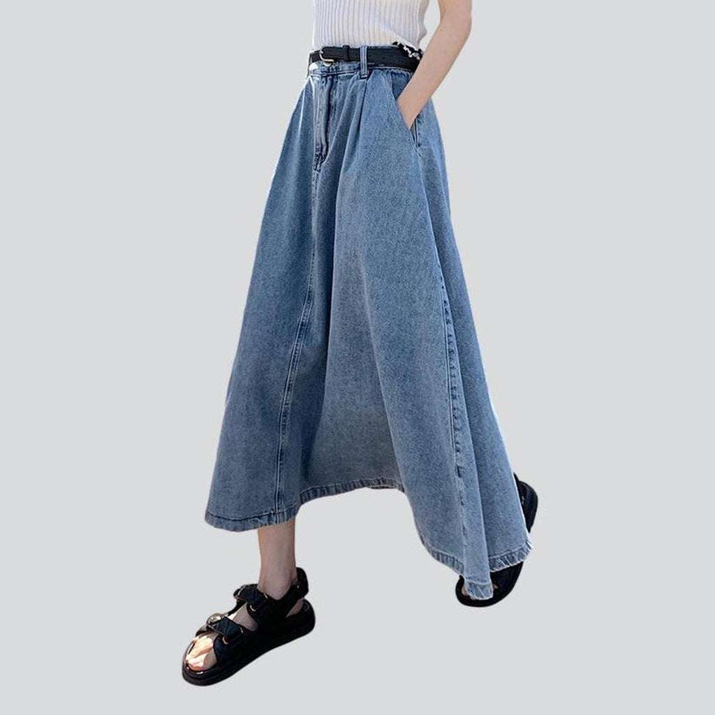 Long flare women denim skirt