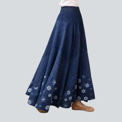 Boho chic long denim skirt