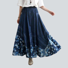 Bohemian fit & flare denim skirt