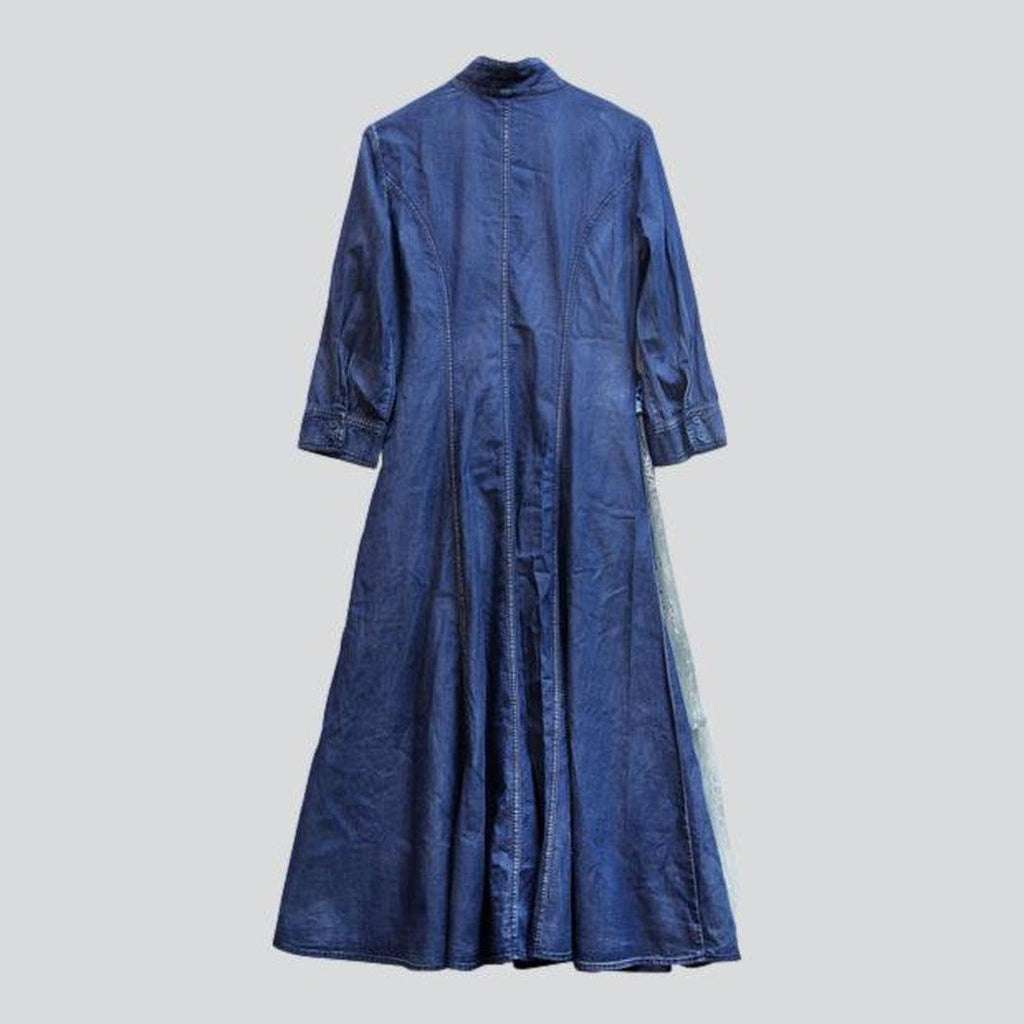 Embroidered long women denim dress