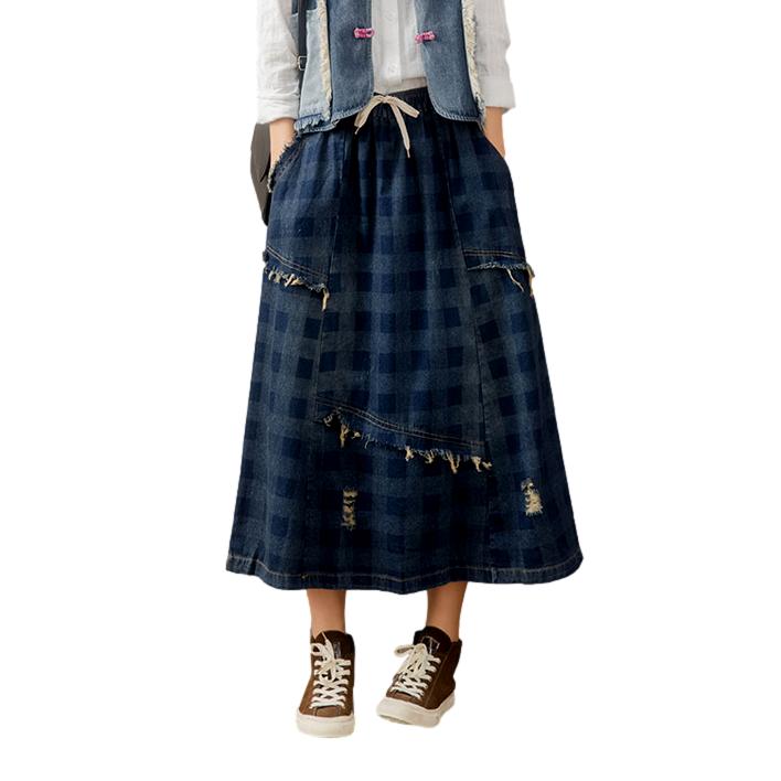 Patchwork a-line denim skirt