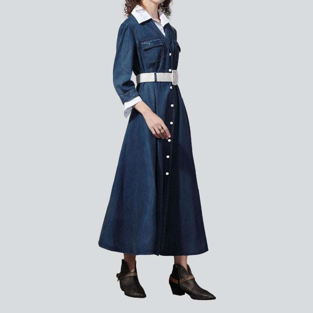 Buttoned denim dress with belt