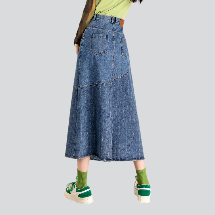 Striped patchwork long denim skirt