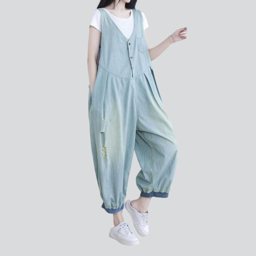 Ripped baggy women denim jumpsuit