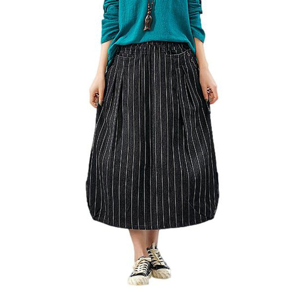 Striped long women denim skirt