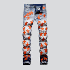 Orange stars embroidery men jeans