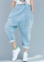 Organic Baby Blue Asymmetrical Design Patchwork Denim Pants