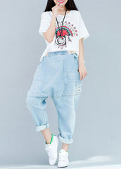 Organic Baby Blue Asymmetrical Design Patchwork Denim Pants