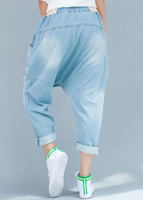 Organic Baby Blue Asymmetrical Design Patchwork Denim Pants