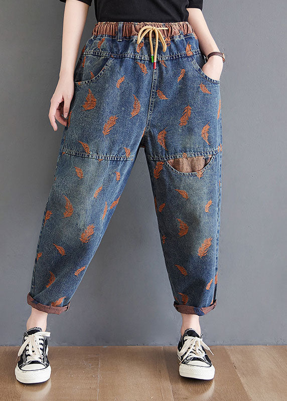 Organic Blue Embroideried Pockets denim Pants