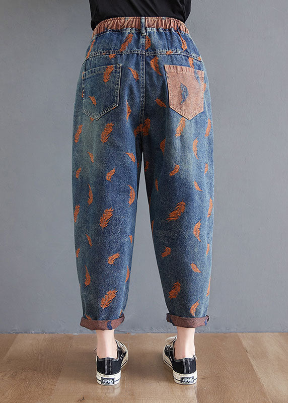 Organic Blue Embroideried Pockets denim Pants