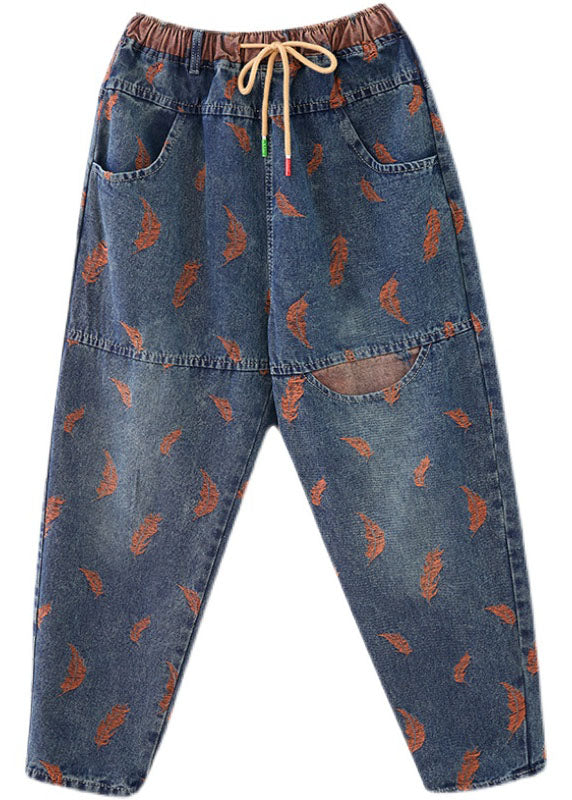 Organic Blue Embroideried Pockets denim Pants