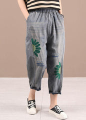 Organic Blue Embroideried Regular Denim Pants