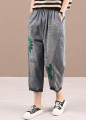 Organic Blue Embroideried Regular Denim Pants