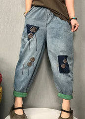 Organic Blue Embroideried harem denim Pants