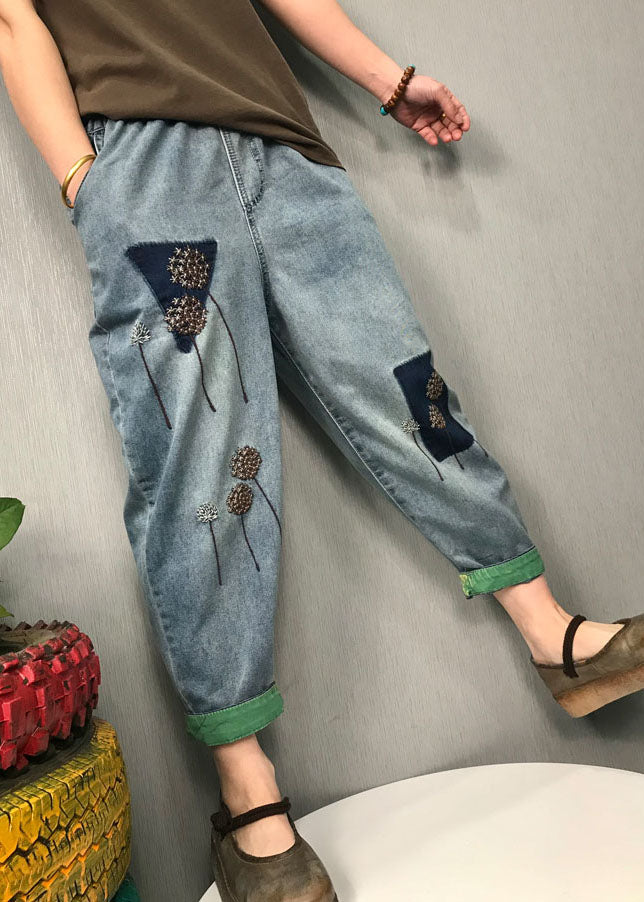 Organic Blue Embroideried harem denim Pants