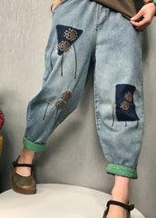 Organic Blue Embroideried harem denim Pants