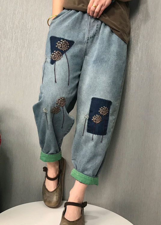 Organic Blue Embroideried harem denim Pants