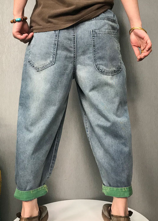 Organic Blue Embroideried harem denim Pants