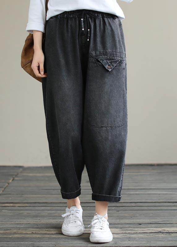 Organic Casual Pants Denim Black Fabrics Cinched Pants