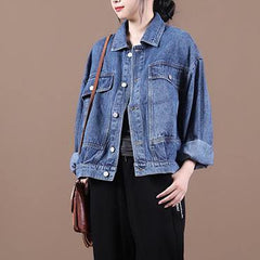 Organic denim blue Fine maxi coat Inspiration lapel fall jackets