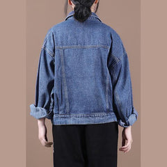 Organic denim blue Fine maxi coat Inspiration lapel fall jackets