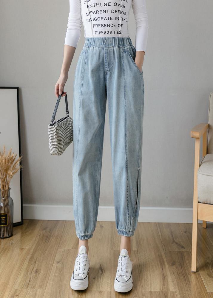 Organic Casual Pants Slim Denim Blue Ideas Elastic Waist Pants