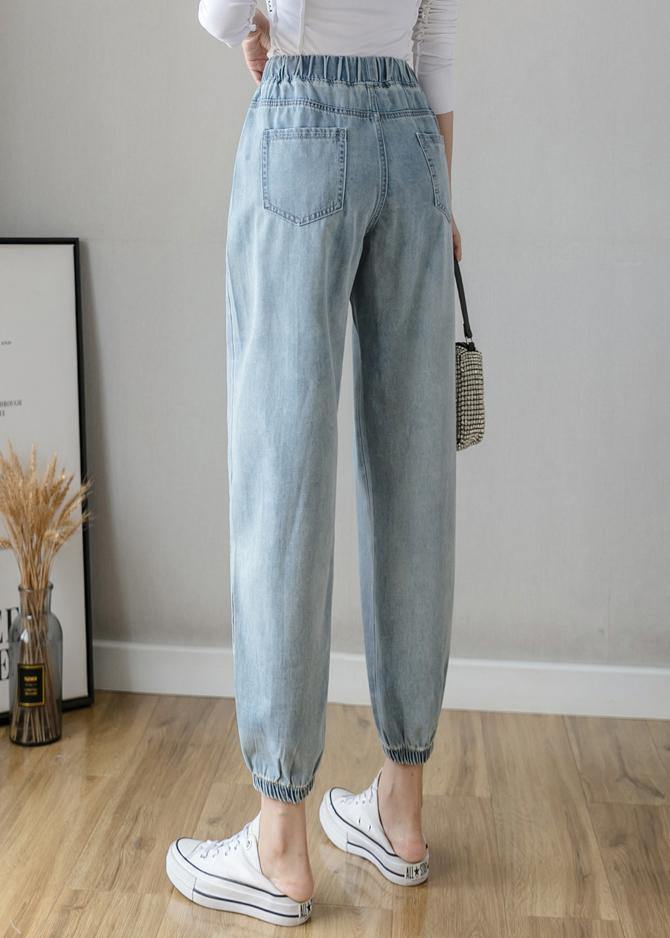 Organic Casual Pants Slim Denim Blue Ideas Elastic Waist Pants