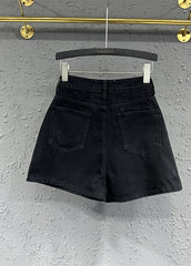 Original Design Black Zip Up Pockets Patchwork Denim Shorts