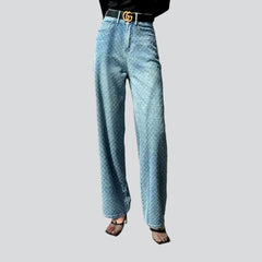 Ornament embroidery wide women jeans