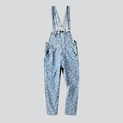 Ornament print men denim jumpsuit