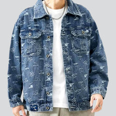 Ornament print men jean jacket