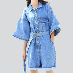 Oversized women denim overall shorts