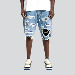 Painted baggy distressed denim shorts