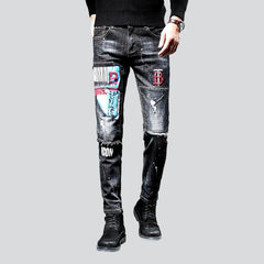 Painted black ripped men jeans